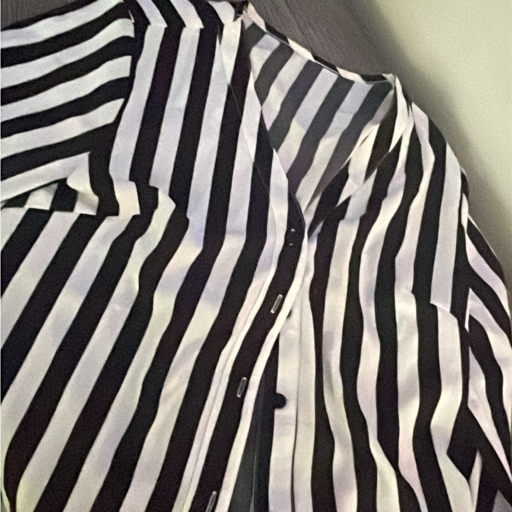 SHEIN Black and White Striped Button Down Shirt